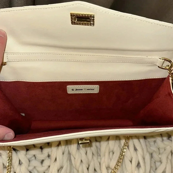 NWOT G’JUAN XAVIER Lux Designer Goddess Clutch Vtg Cream w/Burgundy Interior - Picture 5 of 16